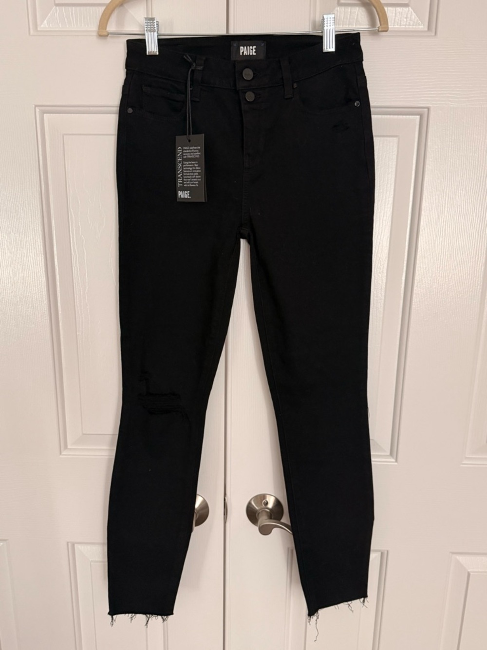 PAIGE Black High-Rise Skinny Jeans with Raw Hem